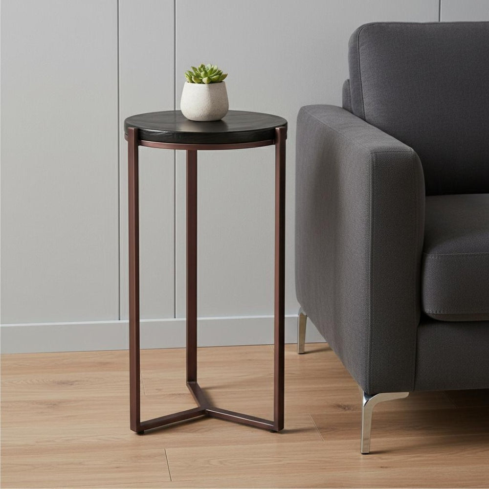 HomeRoots 22" Bronze Iron Pedestal End Table – Modern Design, Versatile Use for Living Room or Bedroom Decor 622649
