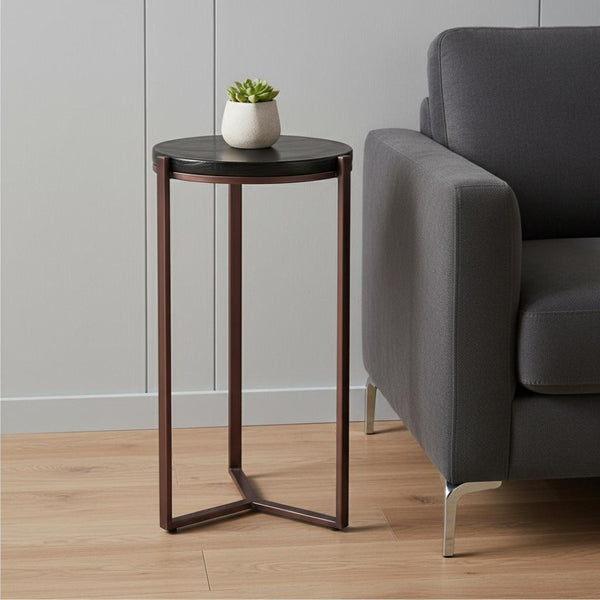 HomeRoots 22" Bronze Iron Pedestal End Table – Modern Design, Versatile Use for Living Room or Bedroom Decor 622649