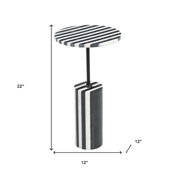 HomeRoots 22" Black Marble Pedestal End Table - Elegant Accent Piece for Modern Living Rooms & Versatile Use 622650