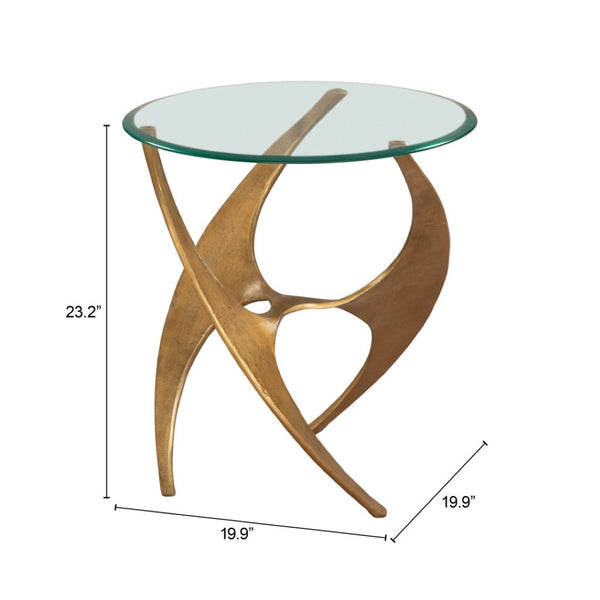 HomeRoots 23" Gold Aluminum Pedestal End Table - Modern Glam Accent for Living Room, Bedroom & Entryway Use 622651