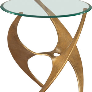 HomeRoots 23" Gold Aluminum Pedestal End Table - Modern Glam Accent for Living Room, Bedroom & Entryway Use 622651