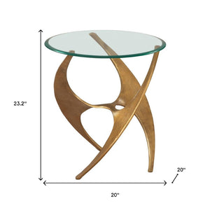 HomeRoots 23" Gold Aluminum Pedestal End Table - Modern Glam Accent for Living Room, Bedroom & Entryway Use 622651