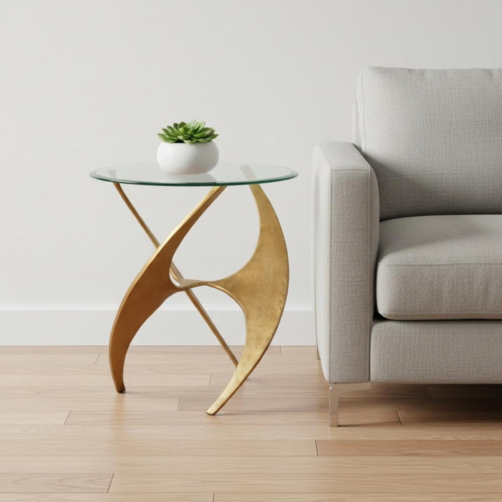 HomeRoots 23" Gold Aluminum Pedestal End Table - Modern Glam Accent for Living Room, Bedroom & Entryway Use 622651