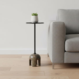 HomeRoots 22" Brown Marble Pedestal End Table - Elegant Sculptural Design for Modern Living Spaces & Versatile Use 622652