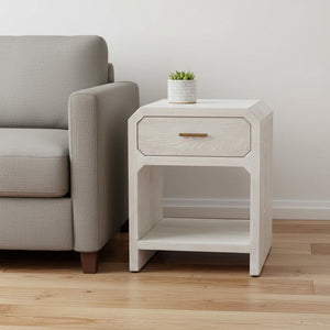HomeRoots 20" White Wood Pedestal End Table with Drawer – Modern Design, Compact Storage, Versatile Use, Fully Assembled 622653