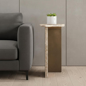 HomeRoots 24" Beige Marble Pedestal End Table - Elegant Accent Piece for Modern Living Rooms & Small Spaces 622654