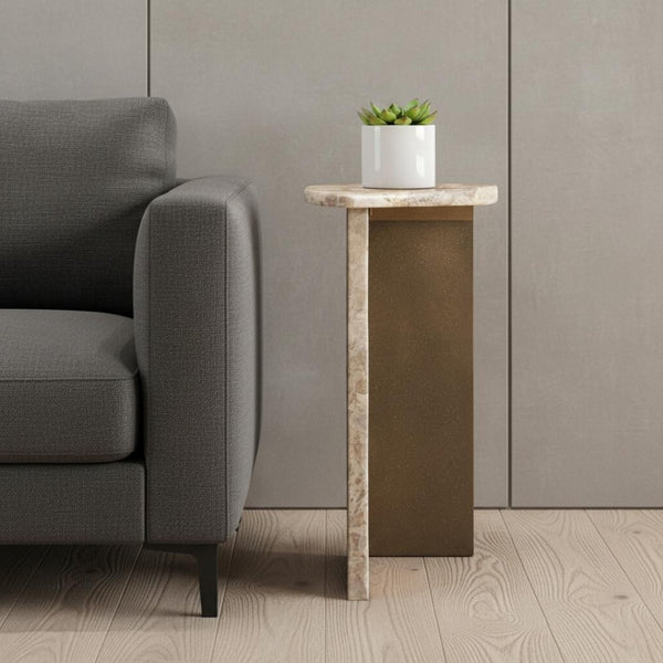 HomeRoots 24" Beige Marble Pedestal End Table - Elegant Accent Piece for Modern Living Rooms & Small Spaces 622654