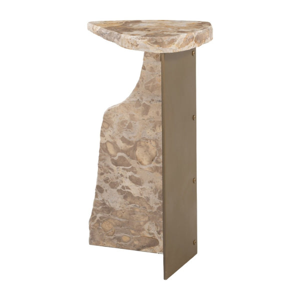 HomeRoots 24" Beige Marble Pedestal End Table - Elegant Accent Piece for Modern Living Rooms & Small Spaces 622654