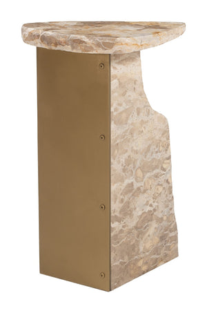 HomeRoots 24" Beige Marble Pedestal End Table - Elegant Accent Piece for Modern Living Rooms & Small Spaces 622654