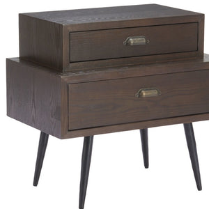 HomeRoots 24" Brown Wood Pedestal End Table - Elegant Two-Drawer Design for Stylish Living Room Storage Solutions 622657