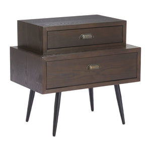 HomeRoots 24" Brown Wood Pedestal End Table - Elegant Two-Drawer Design for Stylish Living Room Storage Solutions 622657