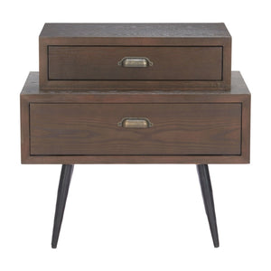 HomeRoots 24" Brown Wood Pedestal End Table - Elegant Two-Drawer Design for Stylish Living Room Storage Solutions 622657