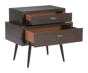 HomeRoots 24" Brown Wood Pedestal End Table - Elegant Two-Drawer Design for Stylish Living Room Storage Solutions 622657