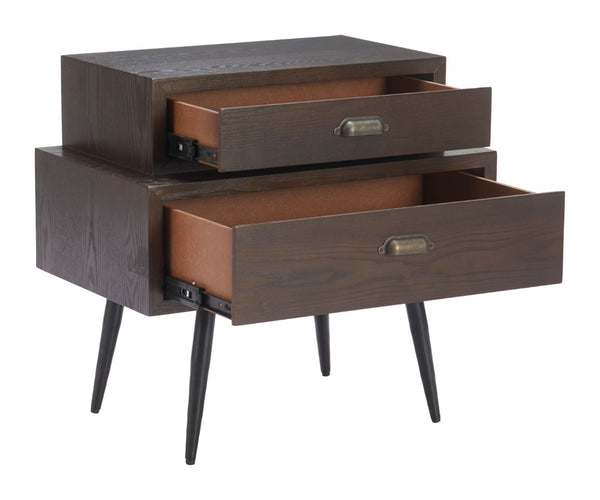 HomeRoots 24" Brown Wood Pedestal End Table - Elegant Two-Drawer Design for Stylish Living Room Storage Solutions 622657