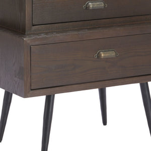 HomeRoots 24" Brown Wood Pedestal End Table - Elegant Two-Drawer Design for Stylish Living Room Storage Solutions 622657