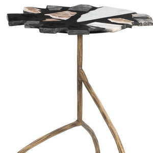 HomeRoots 23" Stylish Black and Brown Iron Pedestal End Table - Modern Design, Versatile Use, Compact & Durable 622658