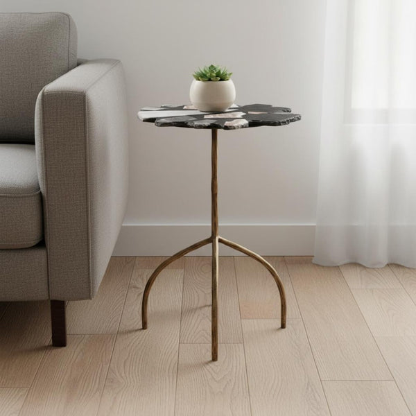 HomeRoots 23" Stylish Black and Brown Iron Pedestal End Table - Modern Design, Versatile Use, Compact & Durable 622658