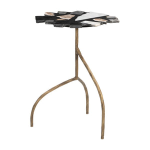 HomeRoots 23" Stylish Black and Brown Iron Pedestal End Table - Modern Design, Versatile Use, Compact & Durable 622658