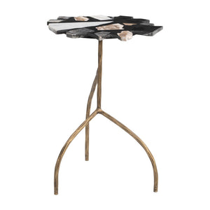HomeRoots 23" Stylish Black and Brown Iron Pedestal End Table - Modern Design, Versatile Use, Compact & Durable 622658