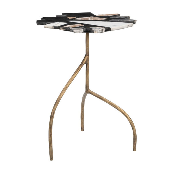 HomeRoots 23" Stylish Black and Brown Iron Pedestal End Table - Modern Design, Versatile Use, Compact & Durable 622658