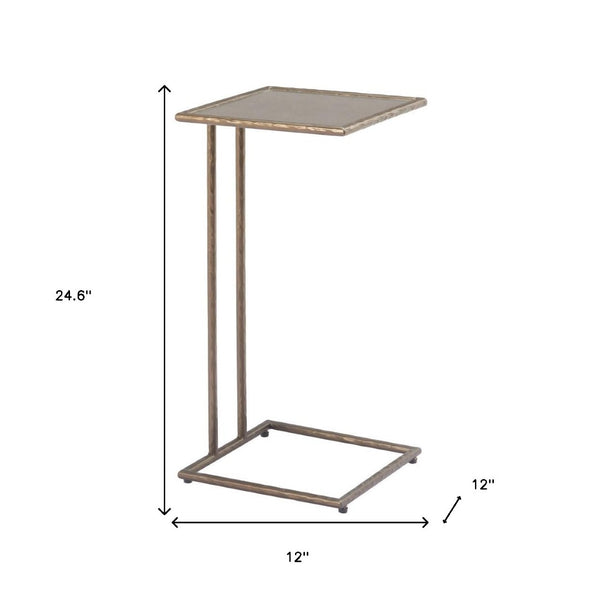HomeRoots 25" Bronze Steel Pedestal End Table - Modern Industrial Design for Small Spaces, Fully Assembled 622659