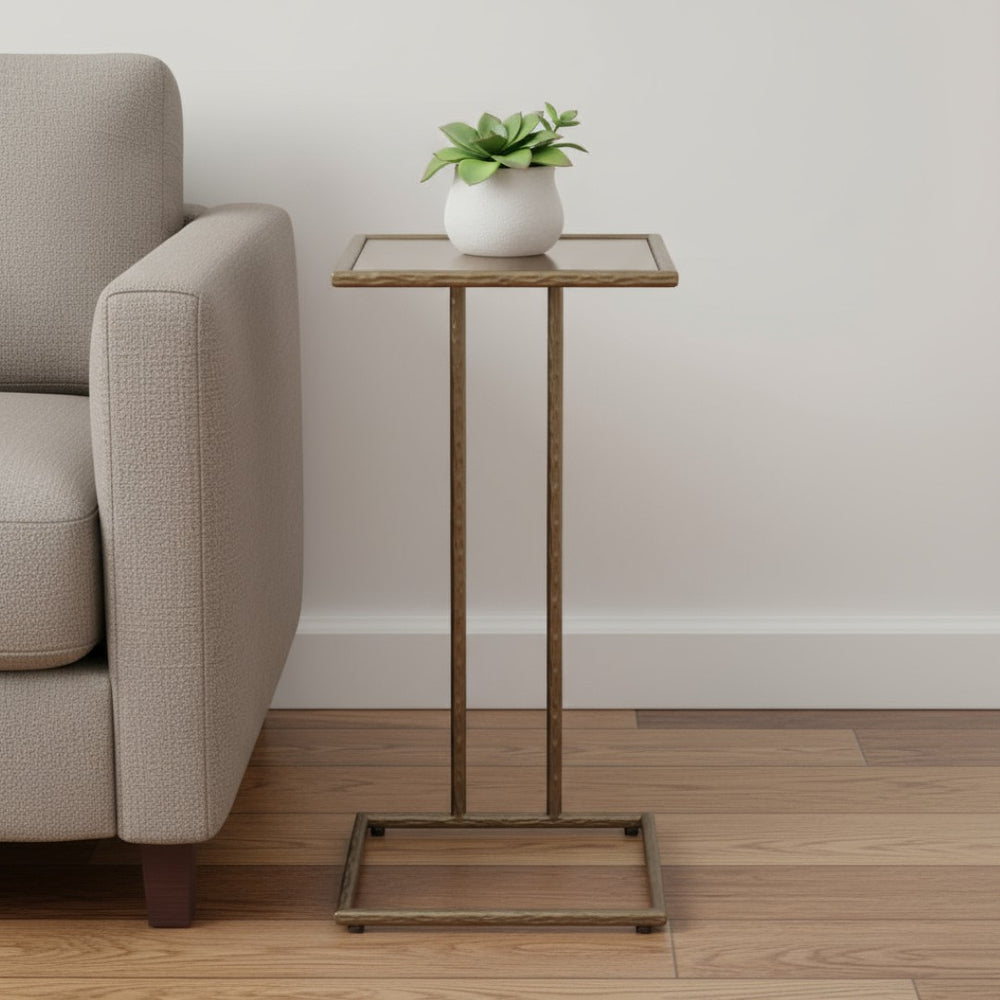 HomeRoots 25" Bronze Steel Pedestal End Table - Modern Industrial Design for Small Spaces, Fully Assembled 622659