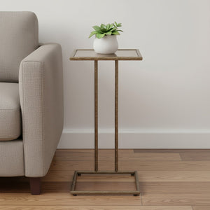 HomeRoots 25" Bronze Steel Pedestal End Table - Modern Industrial Design for Small Spaces, Fully Assembled 622659