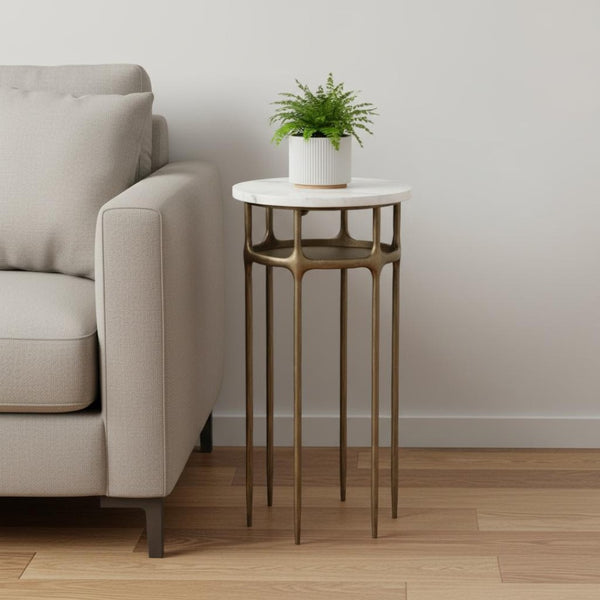 HomeRoots 22" White Iron Pedestal End Table - Modern, Versatile Accent for Small Spaces, Living Rooms & More! 622661