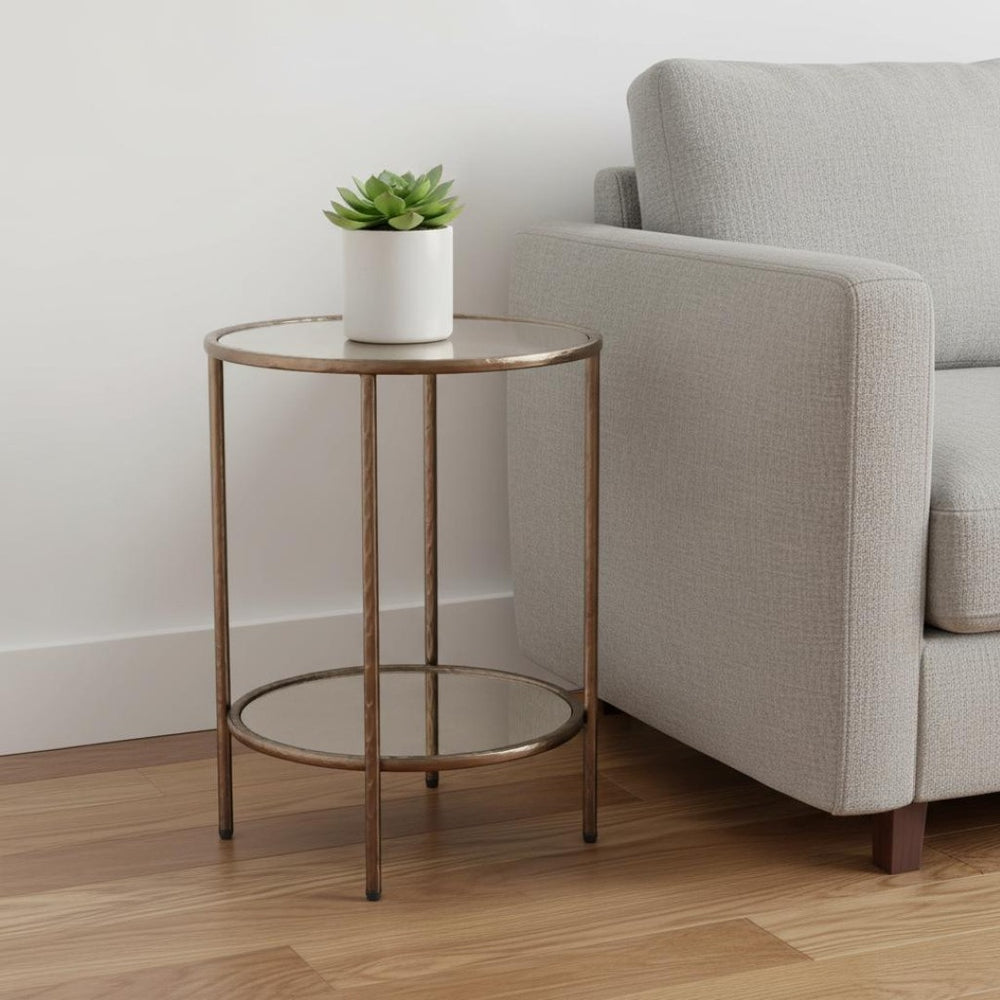 HomeRoots 22" Bronze Steel Pedestal End Table - Modern Sculptural Design for Living Room, Bedroom, and More! 622662