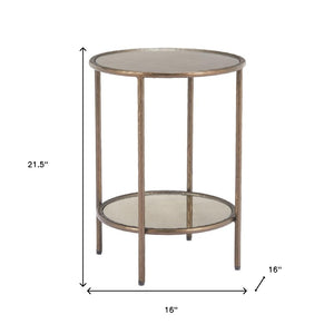 HomeRoots 22" Bronze Steel Pedestal End Table - Modern Sculptural Design for Living Room, Bedroom, and More! 622662