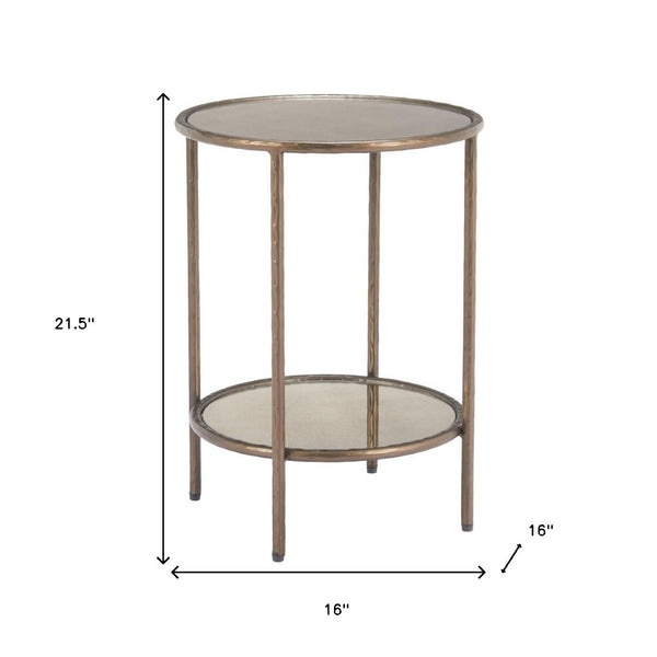 HomeRoots 22" Bronze Steel Pedestal End Table - Modern Sculptural Design for Living Room, Bedroom, and More! 622662