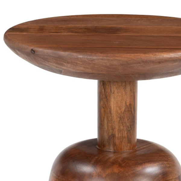HomeRoots 22" Rustic Brown Wood Pedestal End Table - Versatile Nightstand & Snack Table, Fully Assembled! 622663