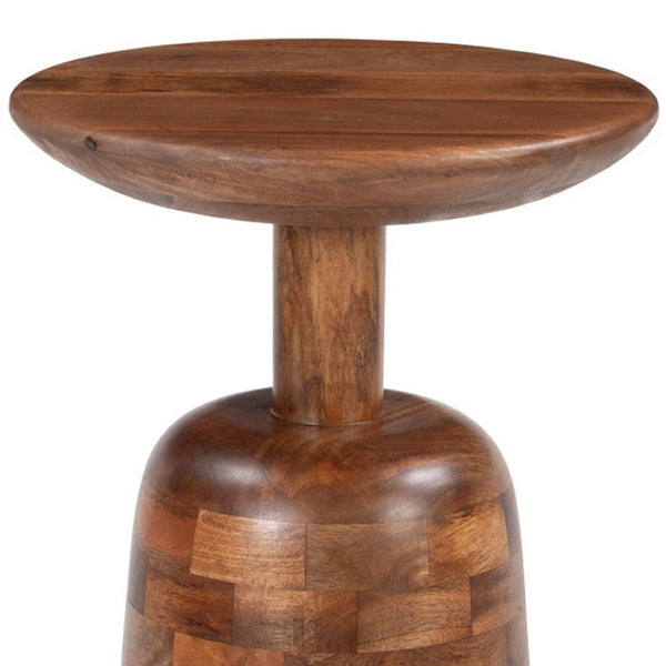 HomeRoots 22" Rustic Brown Wood Pedestal End Table - Versatile Nightstand & Snack Table, Fully Assembled! 622663