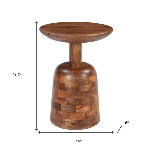 HomeRoots 22" Rustic Brown Wood Pedestal End Table - Versatile Nightstand & Snack Table, Fully Assembled! 622663