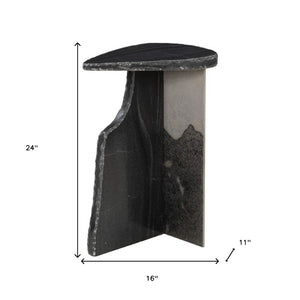 HomeRoots 24" Black Marble Pedestal End Table - Elegant Modern Design for Versatile Home Decor & Utility 622664