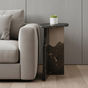 HomeRoots 24" Black Marble Pedestal End Table - Elegant Modern Design for Versatile Home Decor & Utility 622664
