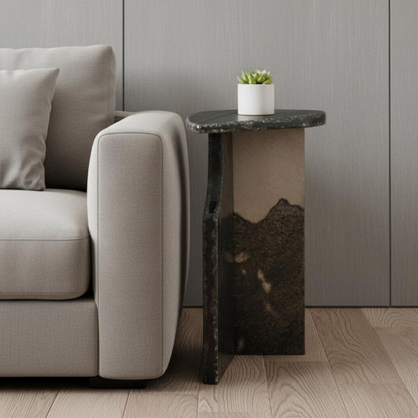 HomeRoots 24" Black Marble Pedestal End Table - Elegant Modern Design for Versatile Home Decor & Utility 622664