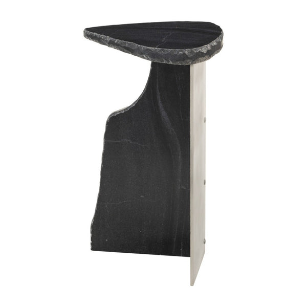 HomeRoots 24" Black Marble Pedestal End Table - Elegant Modern Design for Versatile Home Decor & Utility 622664