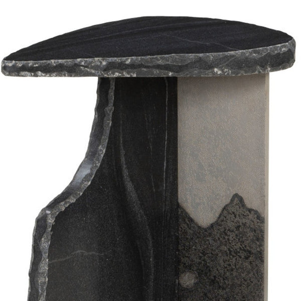 HomeRoots 24" Black Marble Pedestal End Table - Elegant Modern Design for Versatile Home Decor & Utility 622664