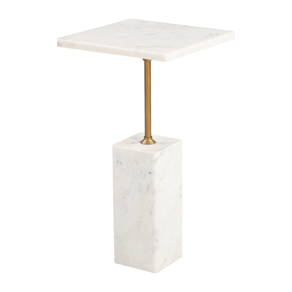 HomeRoots 22" Elegant White Marble Pedestal End Table - Sculptural Accent for Modern Living Spaces & Decor 622665