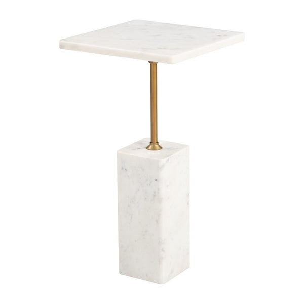 HomeRoots 22" Elegant White Marble Pedestal End Table - Sculptural Accent for Modern Living Spaces & Decor 622665