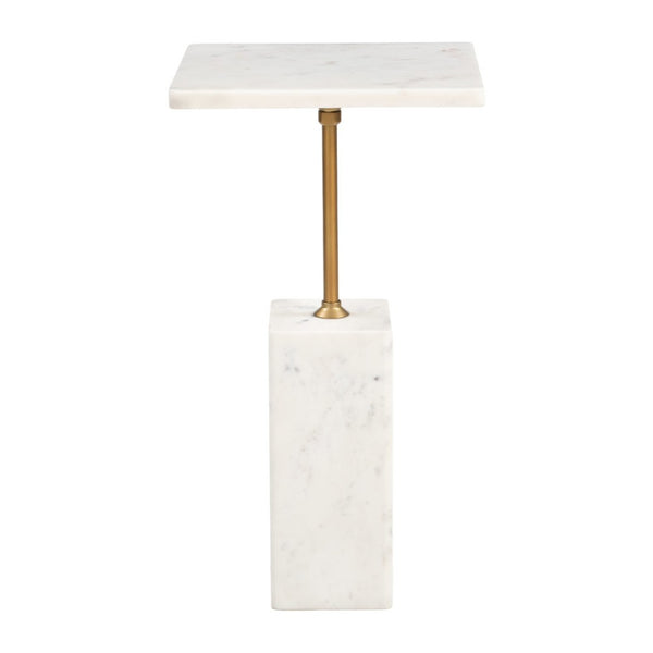 HomeRoots 22" Elegant White Marble Pedestal End Table - Sculptural Accent for Modern Living Spaces & Decor 622665
