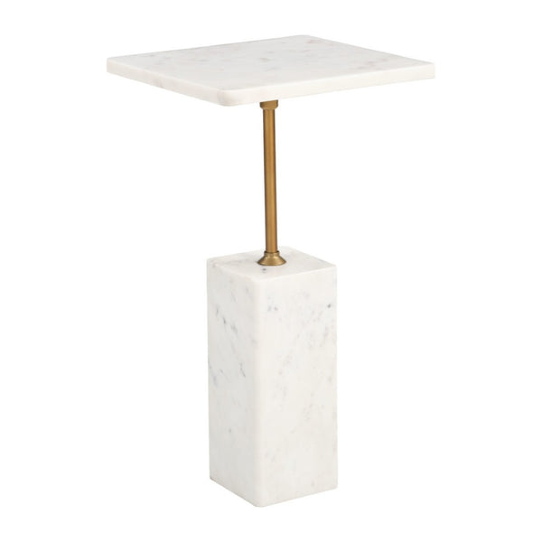 HomeRoots 22" Elegant White Marble Pedestal End Table - Sculptural Accent for Modern Living Spaces & Decor 622665