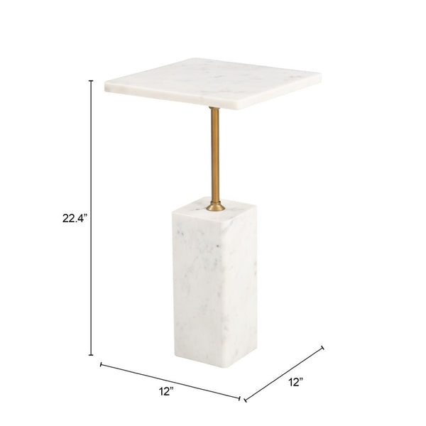 HomeRoots 22" Elegant White Marble Pedestal End Table - Sculptural Accent for Modern Living Spaces & Decor 622665