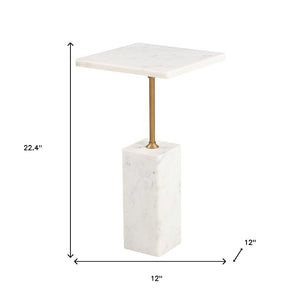 HomeRoots 22" Elegant White Marble Pedestal End Table - Sculptural Accent for Modern Living Spaces & Decor 622665