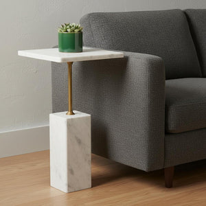 HomeRoots 22" Elegant White Marble Pedestal End Table - Sculptural Accent for Modern Living Spaces & Decor 622665