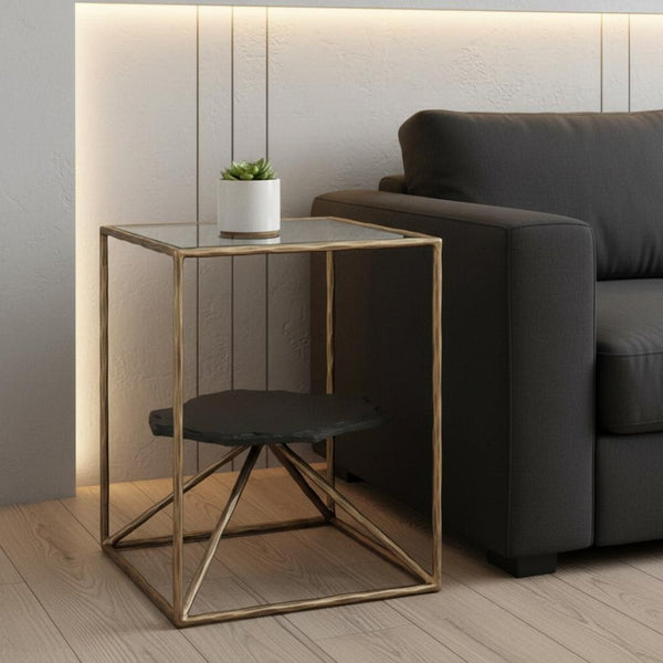 HomeRoots 24" Brass Iron Pedestal End Table - Modern Elegance with Sculptural Design for Any Living Space 622666