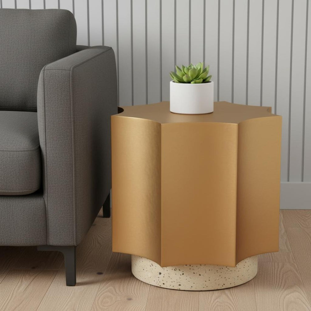 HomeRoots 20" Beige Iron Pedestal End Table – Stylish Multi-Functional Accent for Living Room & Bedroom Use 622670