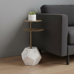 HomeRoots 25" White Marble Pedestal End Table - Modern Artistry and Elegant Design for Stylish Living Rooms 622672