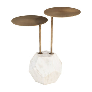 HomeRoots 25" White Marble Pedestal End Table - Modern Artistry and Elegant Design for Stylish Living Rooms 622672